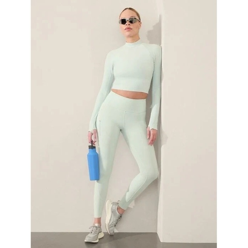 ATHLETA Rainier High Rise Tights Womens XXS Glacier Green Running Reflective